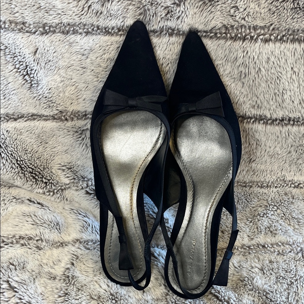 Ann Taylor Claudette Black Suede Slingback Heels - Picture 4 of 4